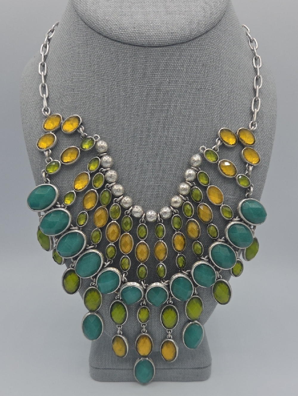5 for $25! Lucky Brand Turquoise, Olive & Mustard Statement Bib Necklace
